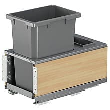 Single 35 Qt Bottom Mount Planero Waste Container Pullout with Soft-Closing and Maple Side Panel, Gray