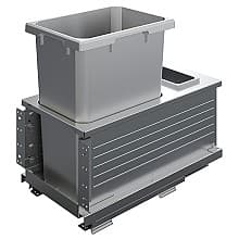 Single 35 Qt Bottom-Mount Planero Waste Container Pullout with Soft-Closing, Platinum