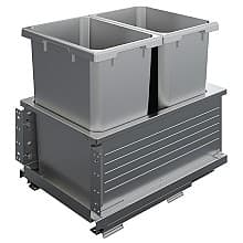 Double 35 Qt Bottom-Mount Planero Platinum Line Waste Container Pullout with Soft-Closing, Platinum