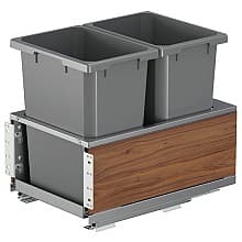 Double 35 QT Bottom-Mount Planero Waste Container Pullout with Soft-Closing and Walnut Side Panel, Gray