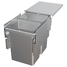 Double 31 QT Top Mount Waste Container Pullout with 1-1/2" Face Frame for 15" Cabinet Opening, Platinum
