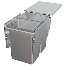 Double 31 QT Top Mount Waste Container Pullout with 1-1/2" Face Frame for 18" Cabinet Opening, Platinum