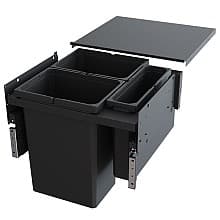 Triple Bin 31 QT Double and 10 QT Single Top-Mount Waste Container Pullout with Soft-Closing for 1-1/2" Face Frame, Gray, 19-3/64" Height