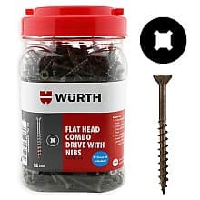 #8 x 1-1/4" Round Washer Head Assembly Screw, Combo Drive Turbo Thread and Regular Point, Lubricated, Jar of 5 Hundred by Wurth