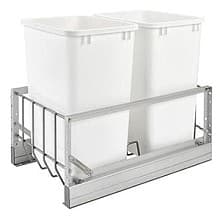 Double 35 QT Bottom-Mount Waste Container Pullout, Soft-Closing for 15" Base Opening, White