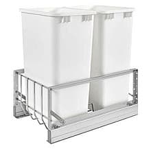 Double 50 QT Bottom-Mount Waste Container Pullout, Soft-Closing for 15" Base Opening, Silver