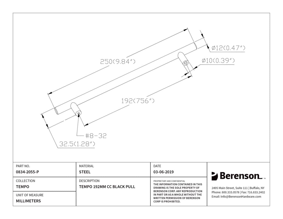Berenson Tempo 7-9/16" (192 mm) Center to Center Black Pull, 0834-2055-P