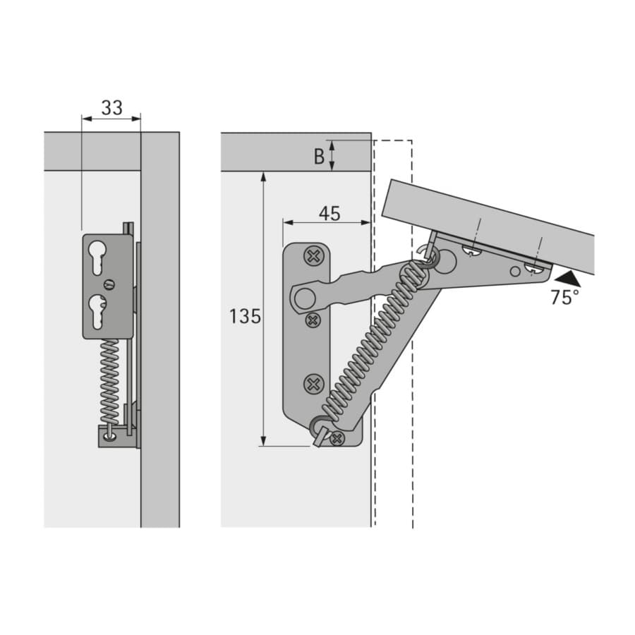 75˚ Up-Opening Right Hand Lift Fitting, Nickel-Plated, detail 1