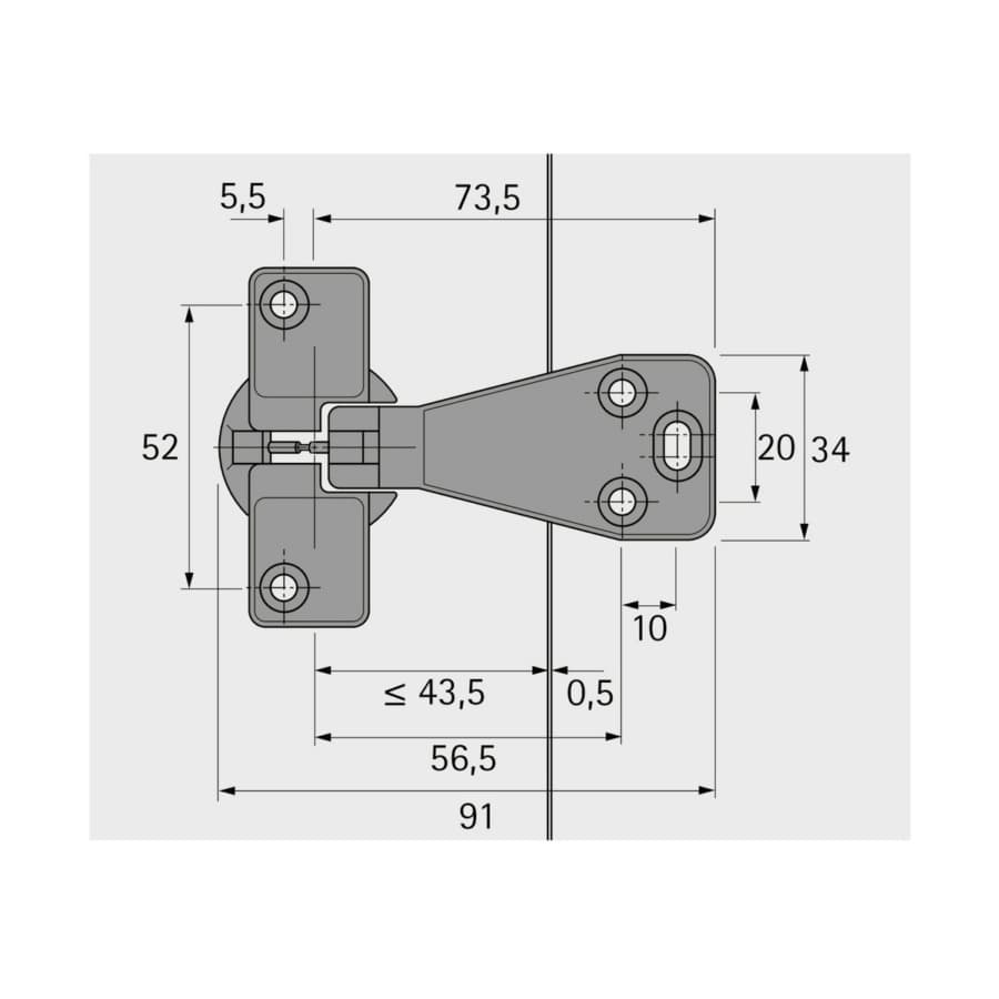 90˚ Opening Fascia Hinge With Spring, 45mm Bore Pattern, Nickel-Plated, detail 5