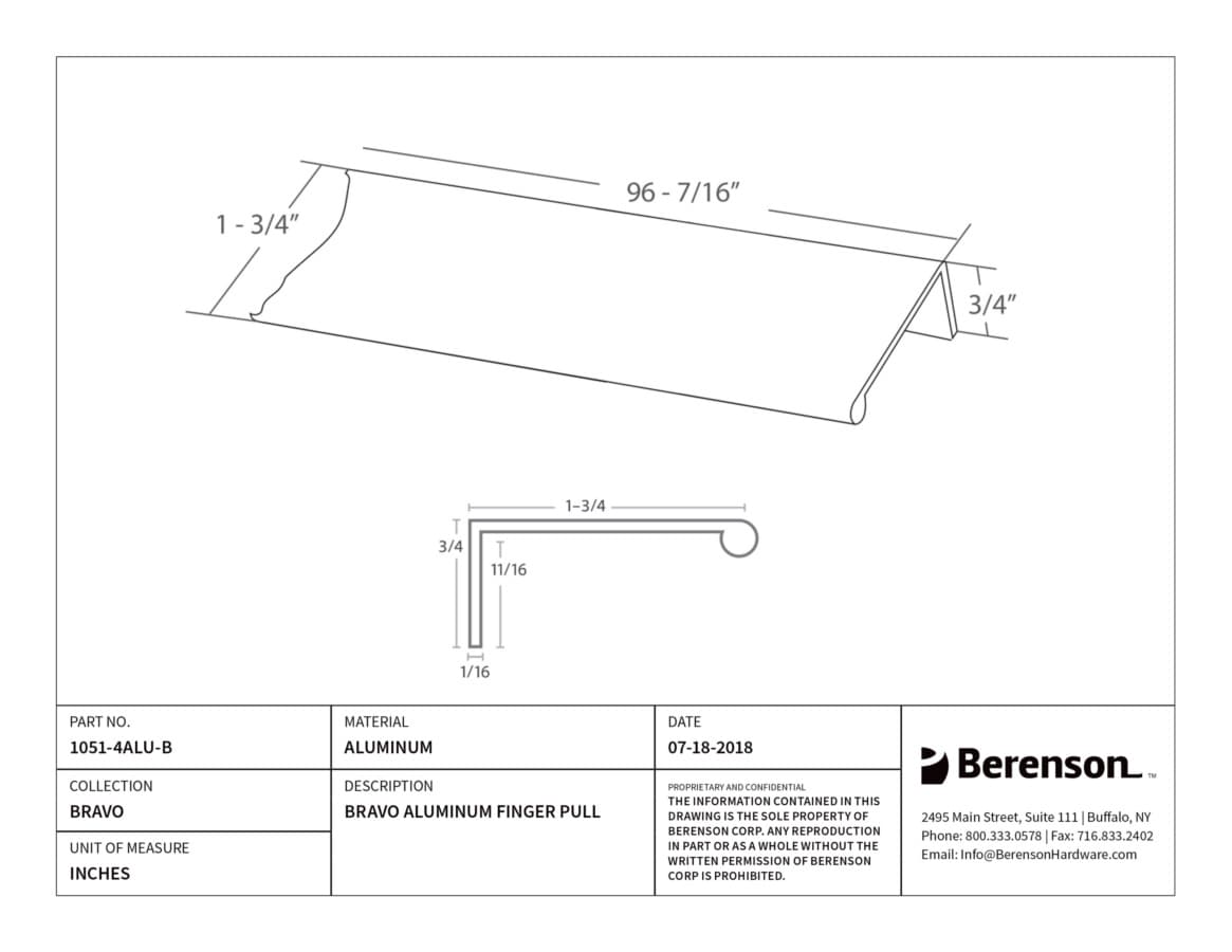 96-7/16" Bravo Edge Pull, Aluminum