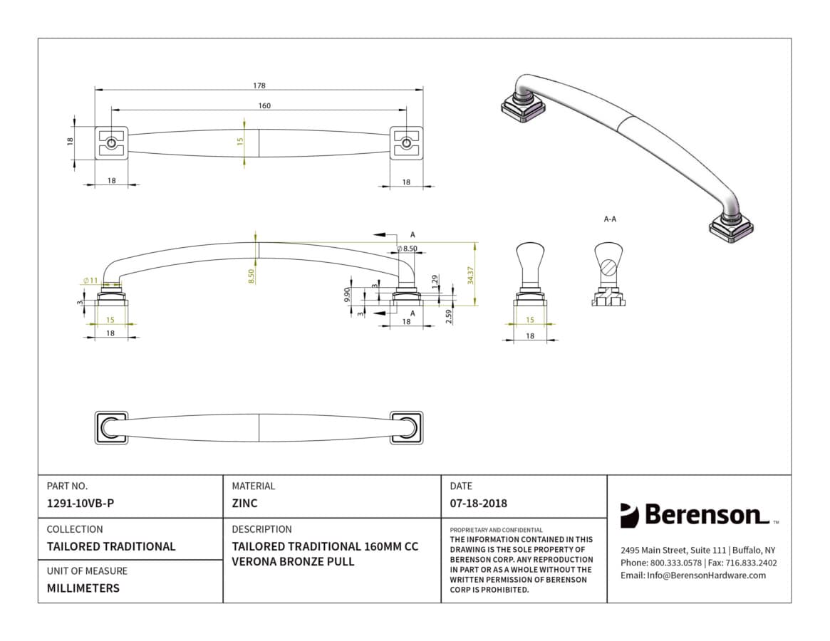 Berenson Tailored Traditional pull Verona Bronze 160 mm