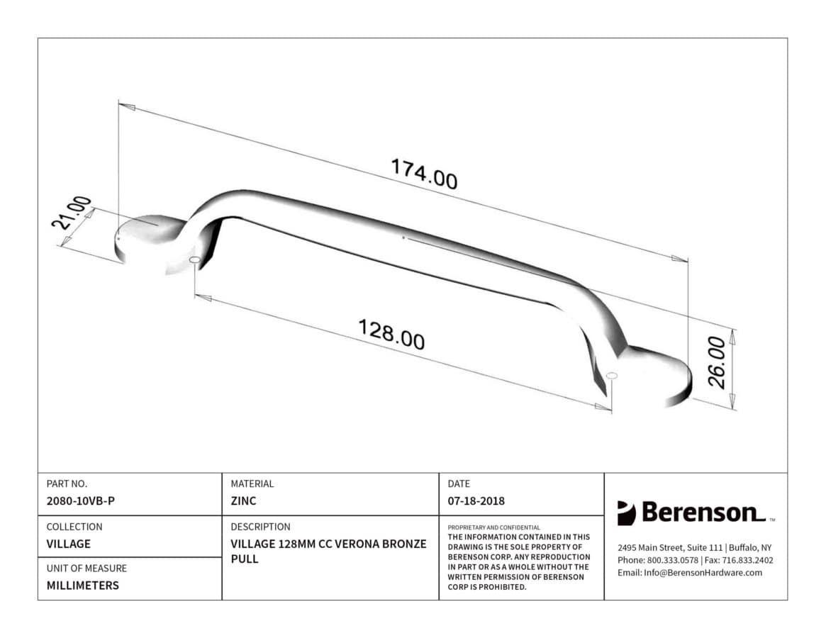 Berenson Village 5-1/16" (128 mm) Center to Center Verona Bronze Pull, 2080-10VB-P