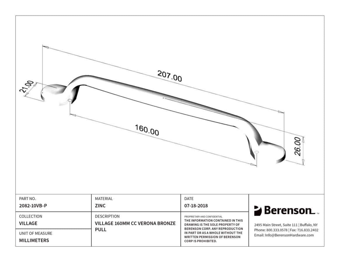 Berenson Village 6-5/16" (160 mm) Center to Center Verona Bronze Pull, 2082-10VB-P