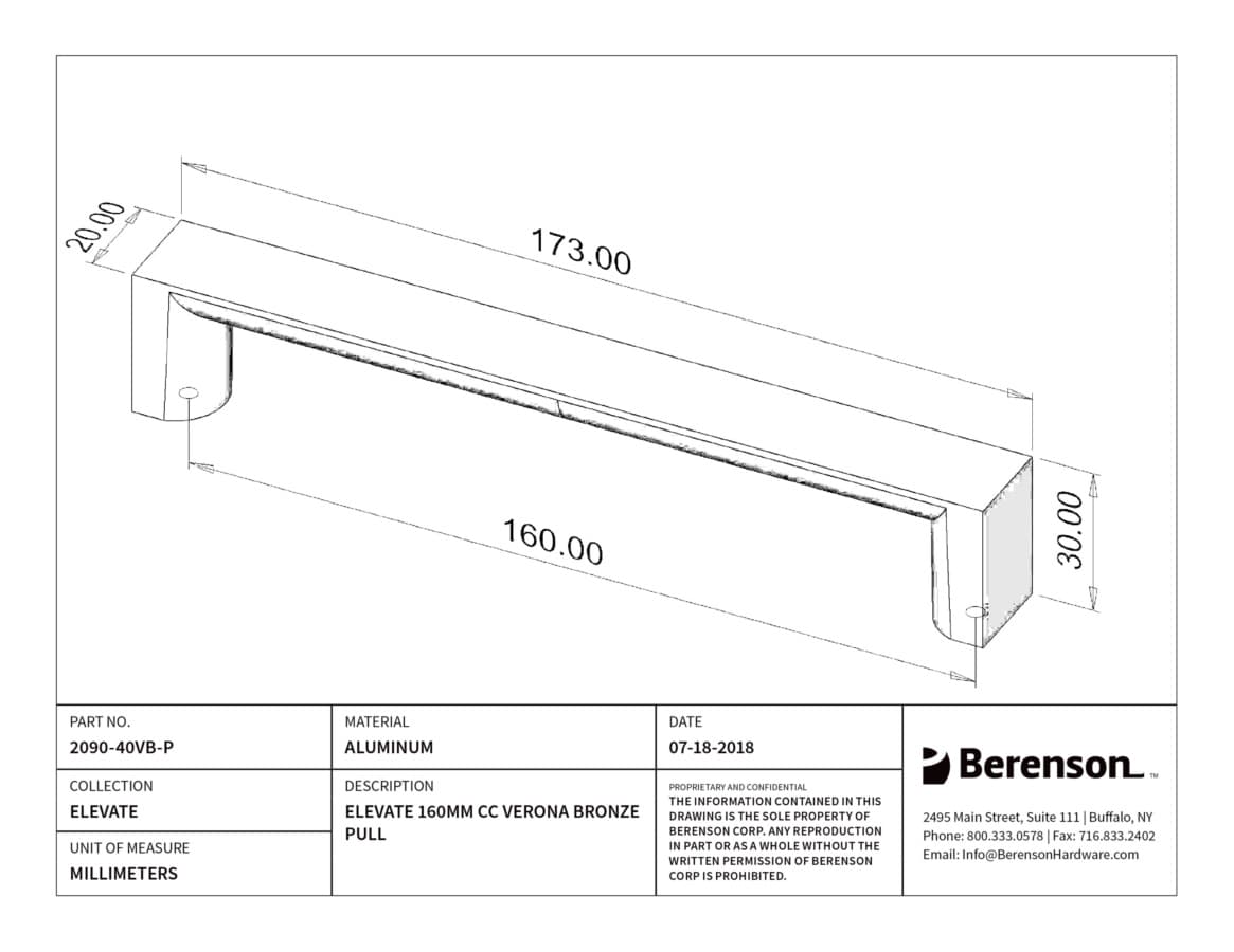 Berenson Elevate 6-5/16" (160 mm) Center to Center Verona Bronze Pull, 2090-40VB-P