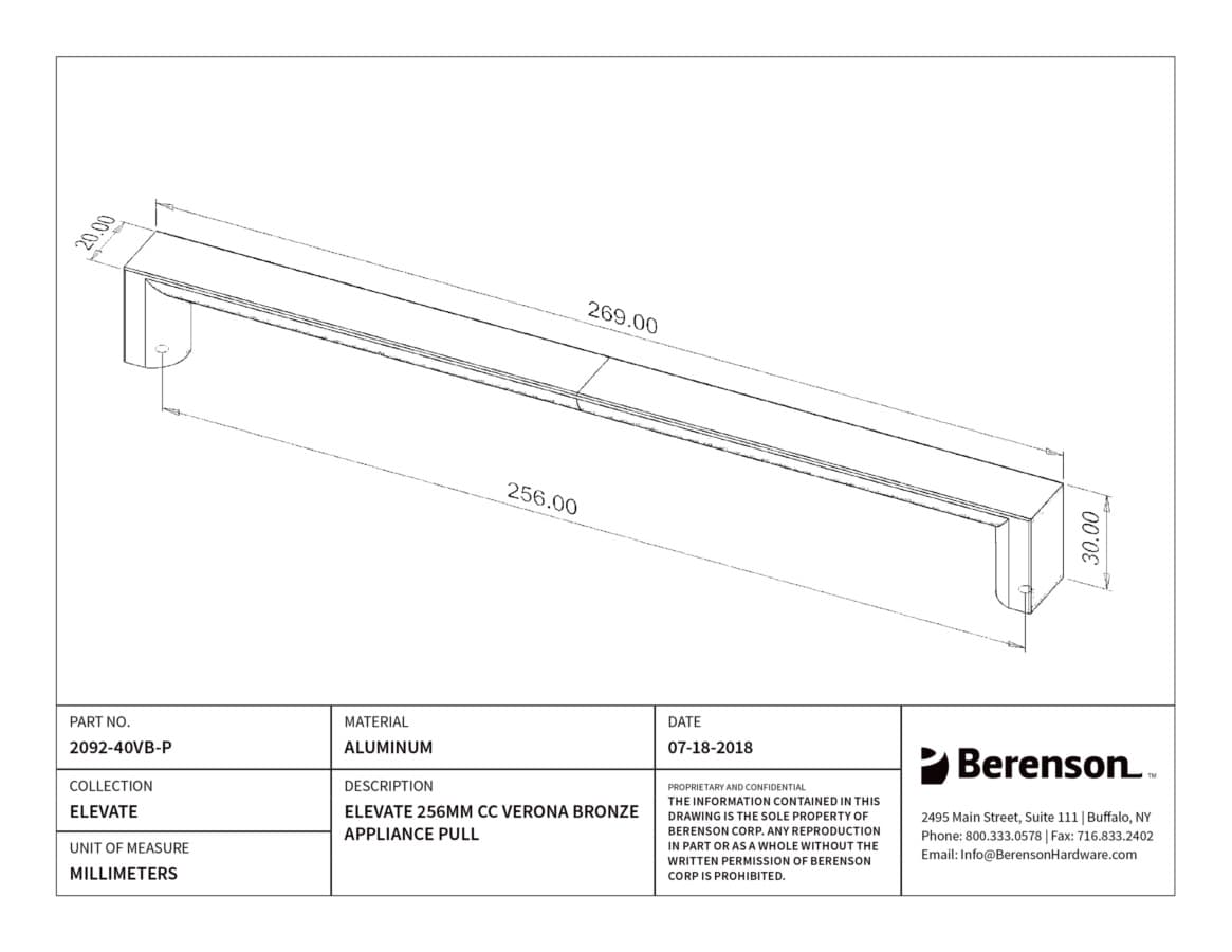 Berenson Elevate 10-1/16" (256 mm) Center to Center Verona Bronze Pull, 2092-40VB-P