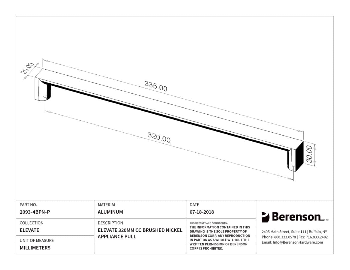 Berenson Elevate 12-5/8" (320 mm) Center to Center Brushed Nickel Pull, 2093-4BPN-P