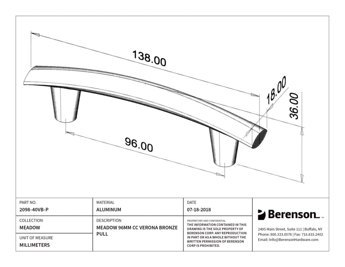 Berenson Meadow 3-3/4" (96 mm) Center to Center Verona Bronze Pull, 2098-40VB-P
