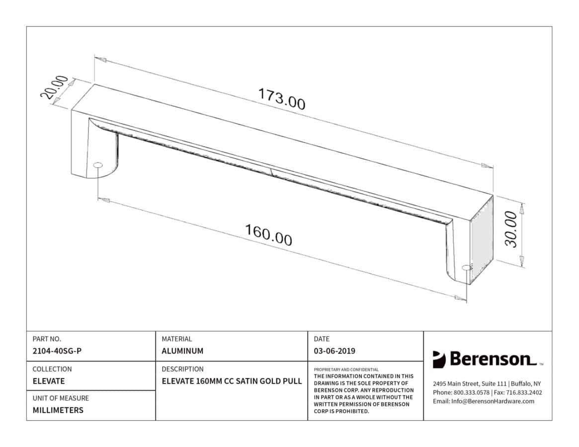 Berenson Elevate 6-5/16" (160 mm) Center to Center Satin Gold Pull, 2104-40SG-P