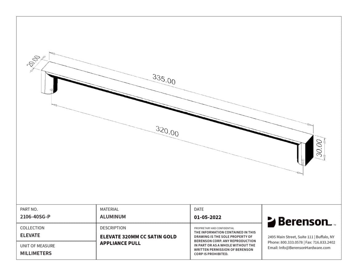 Berenson Elevate 12-5/8" (320 mm) Center to Center Satin Gold Pull, 2106-40SG-P