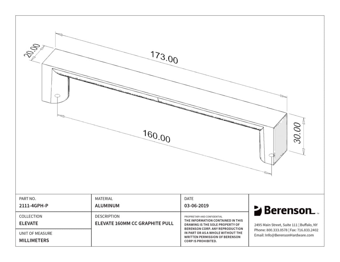 Berenson Elevate 6-5/16" (160 mm) Center to Center Graphite Pull, 2111-4GPH-P