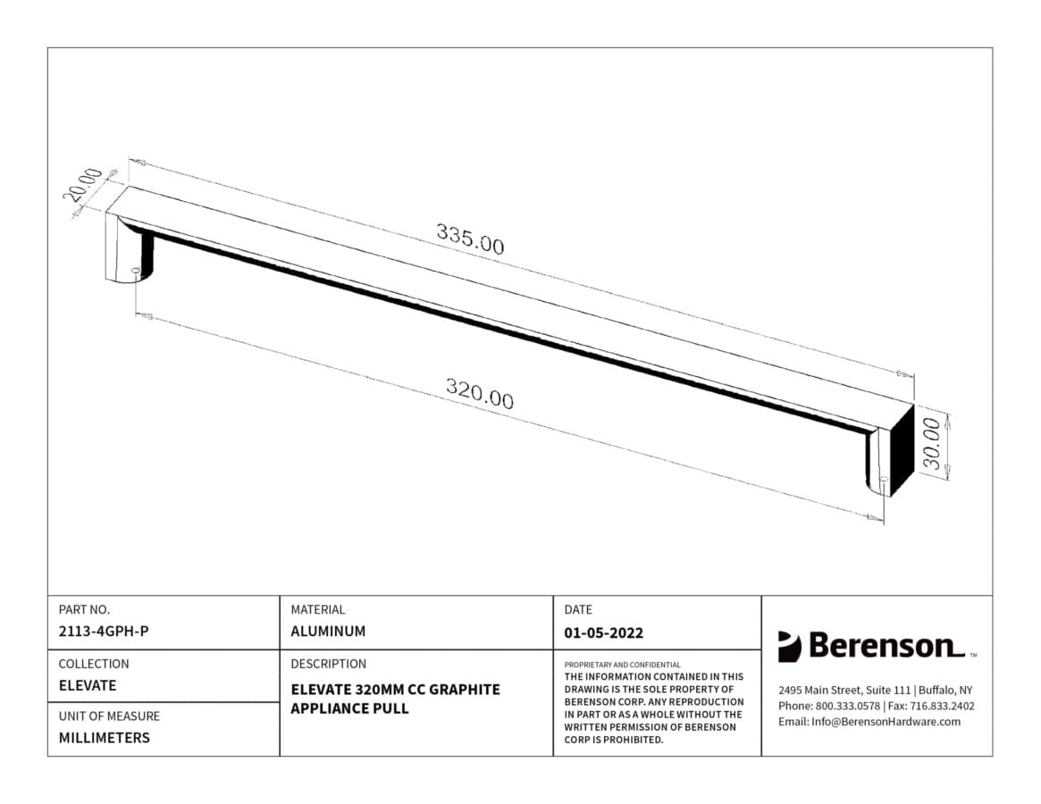 Berenson Elevate 12-5/8" (320 mm) Center to Center Graphite Pull, 2113-4GPH-P