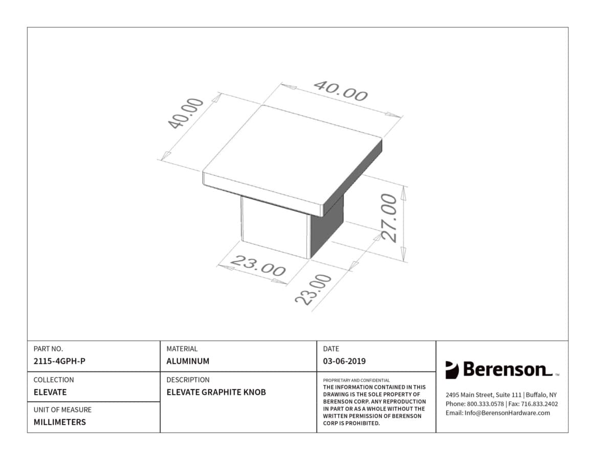 Berenson Elevate Graphite 1-9/16" (40 mm) L x 3/4" (19 mm) W Knob, 2115-4GPH-P