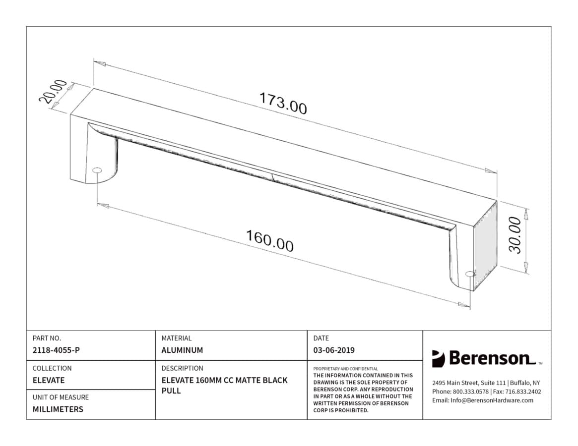 Berenson Elevate 6-5/16" (160 mm) Center to Center Matte Black Pull, 2118-4055-P