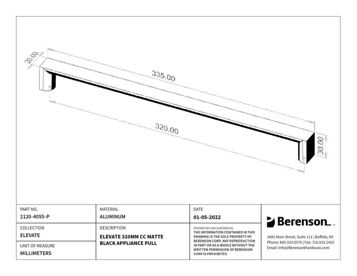 Berenson Elevate 12-5/8" (320 mm) Center to Center Matte Black Pull, 2120-4055-P