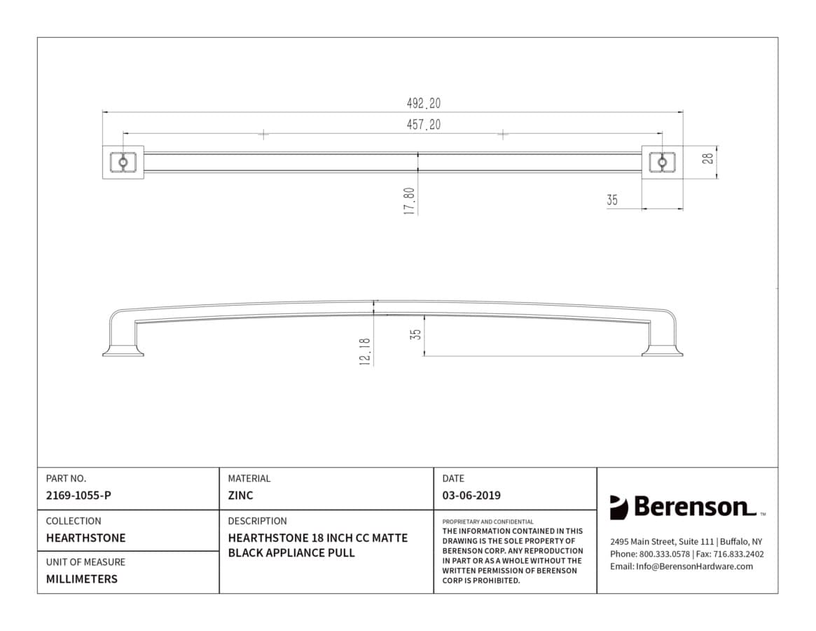 Berenson Hearthstone Matte Black 18" (457 mm) Center to Center Appliance Pull, 2169-1055-P