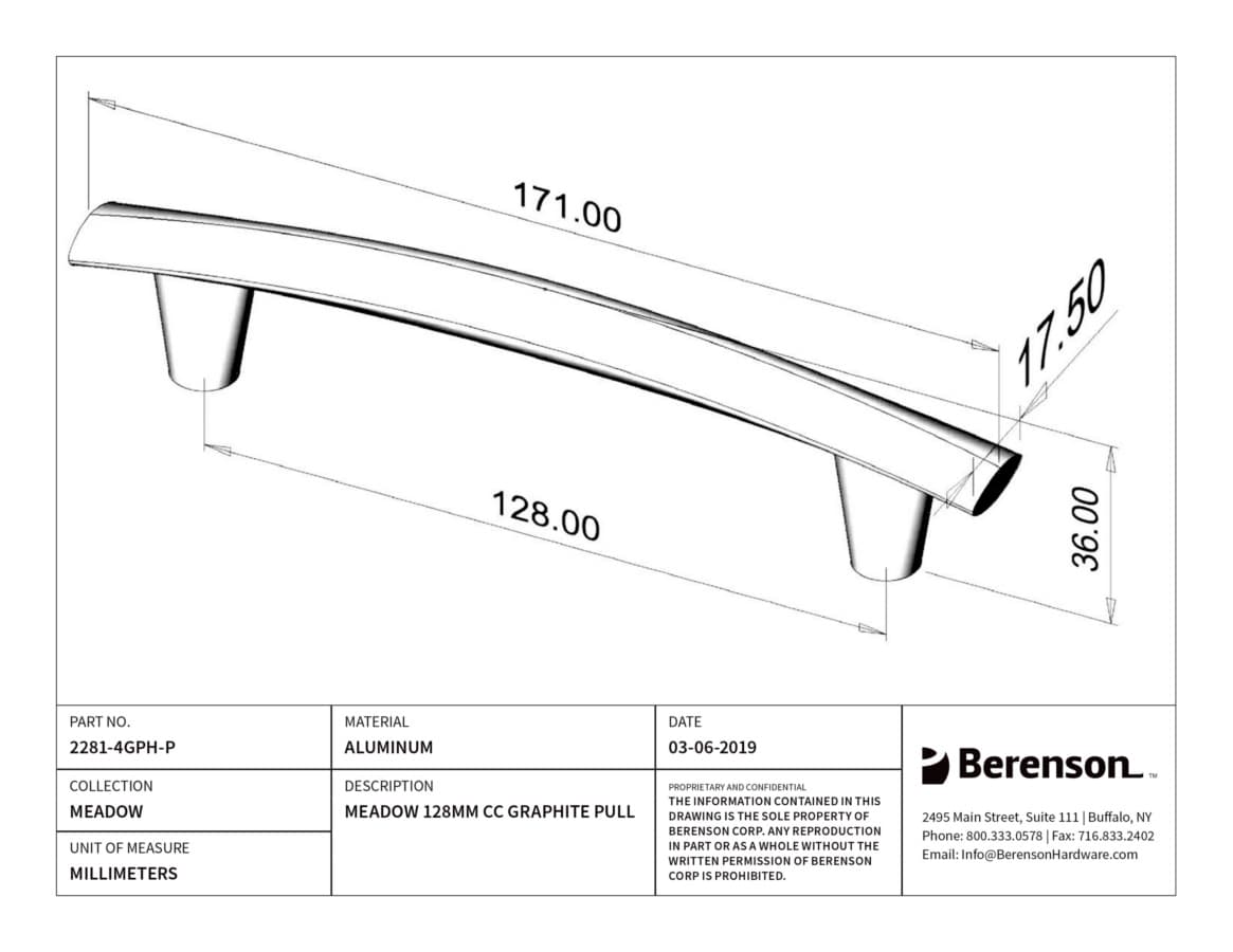 Berenson Meadow 5-1/16" (128 mm) Center to Center Graphite Pull, 2281-4GPH-P