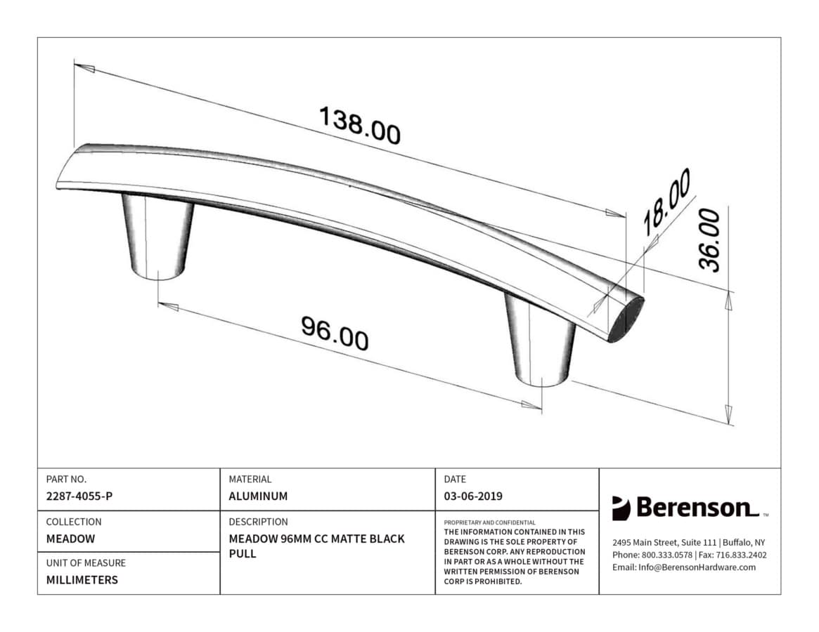Berenson Meadow 3-3/4" (95 mm) Center to Center Matte Black Pull, 2287-4055-P