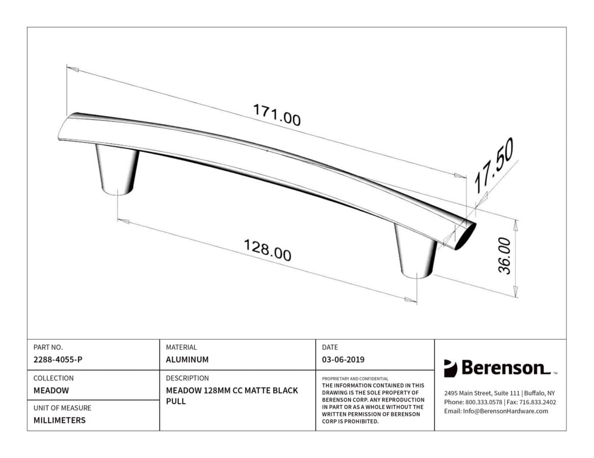 Berenson Meadow 5-1/16" (128 mm) Center to Center Matte Black Pull, 2288-4055-P