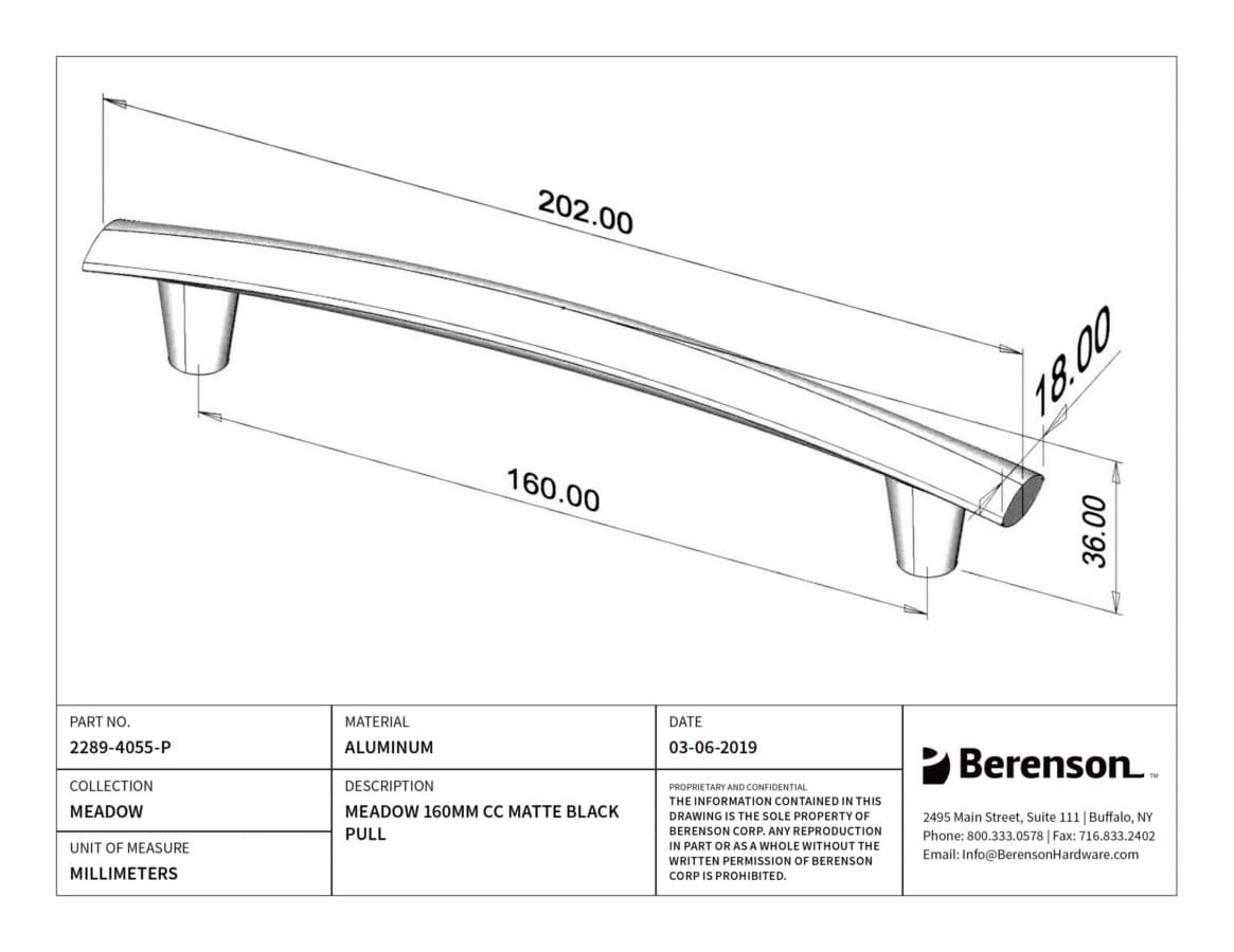 Berenson Meadow 6-5/16" (160 mm) Center to Center Matte Black Pull, 2289-4055-P