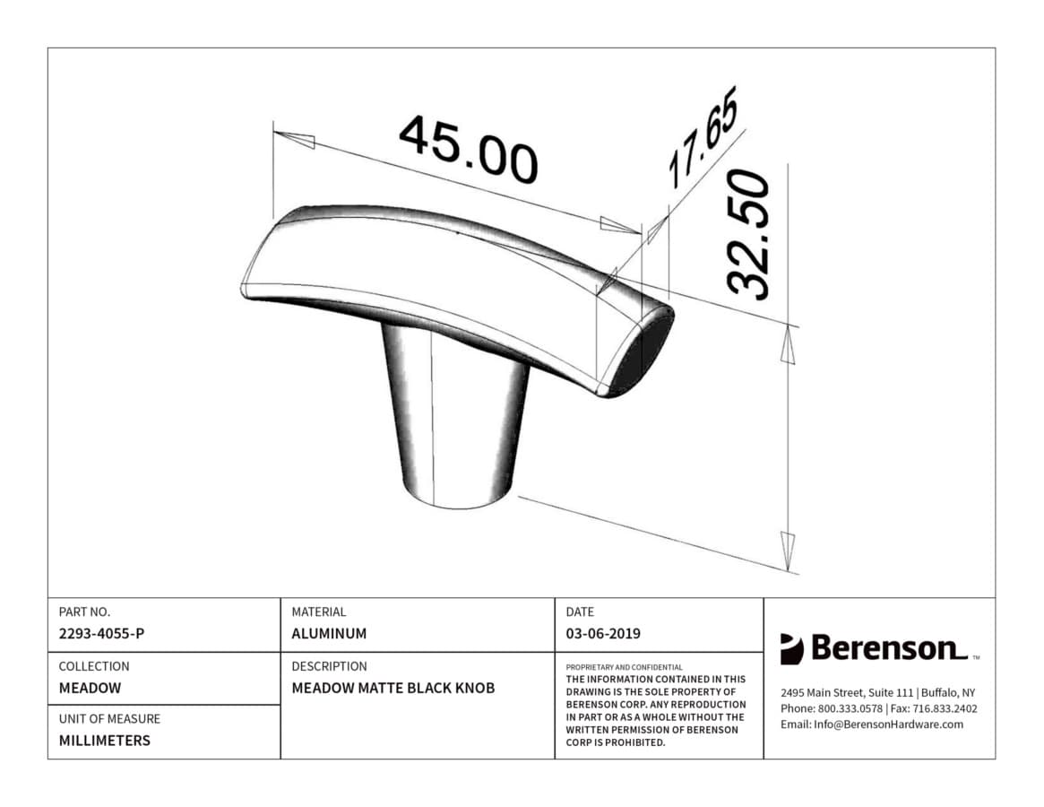 Berenson Meadow Matte Black 1-3/4" (44 mm) L x 11/16" (17 mm) W Knob, 2293-4055-P
