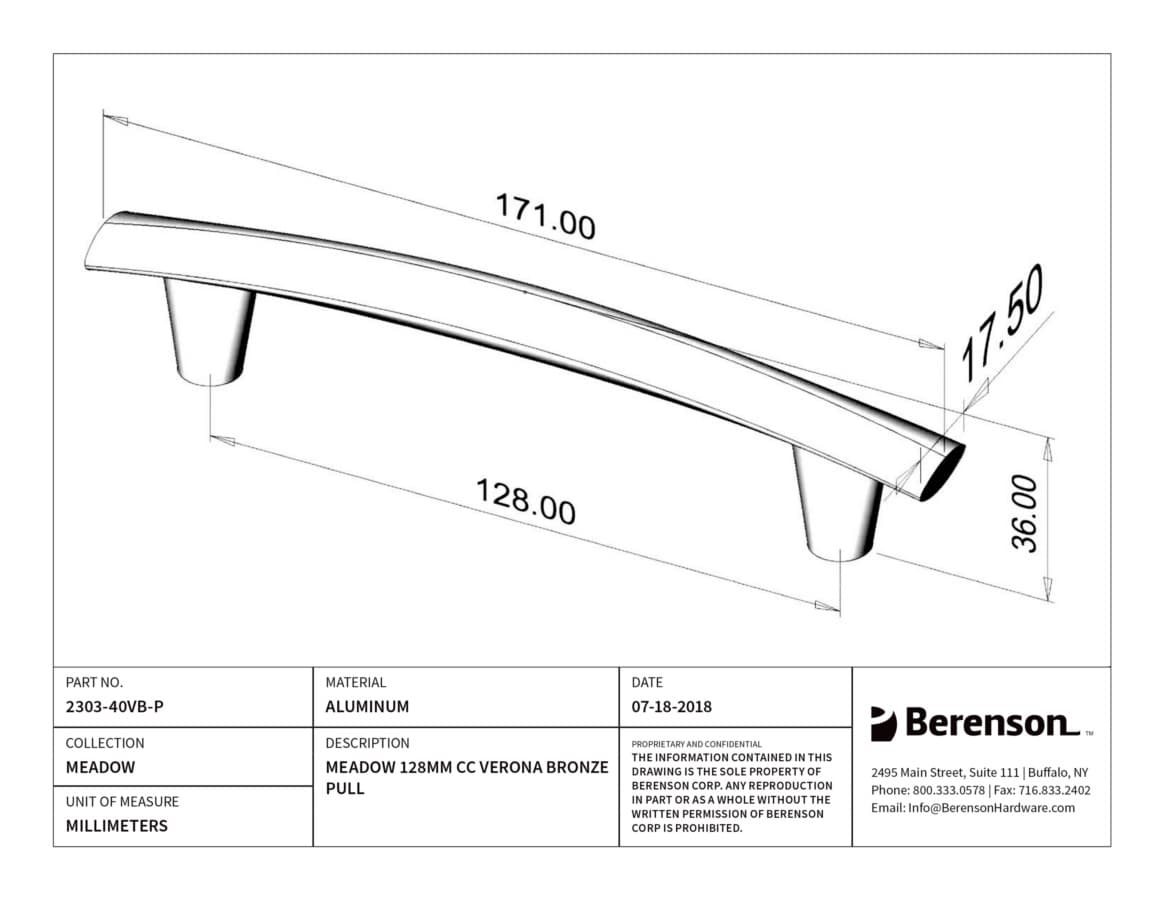 Berenson Meadow 5-1/16" (128 mm) Center to Center Verona Bronze Pull, 2303-40VB-P