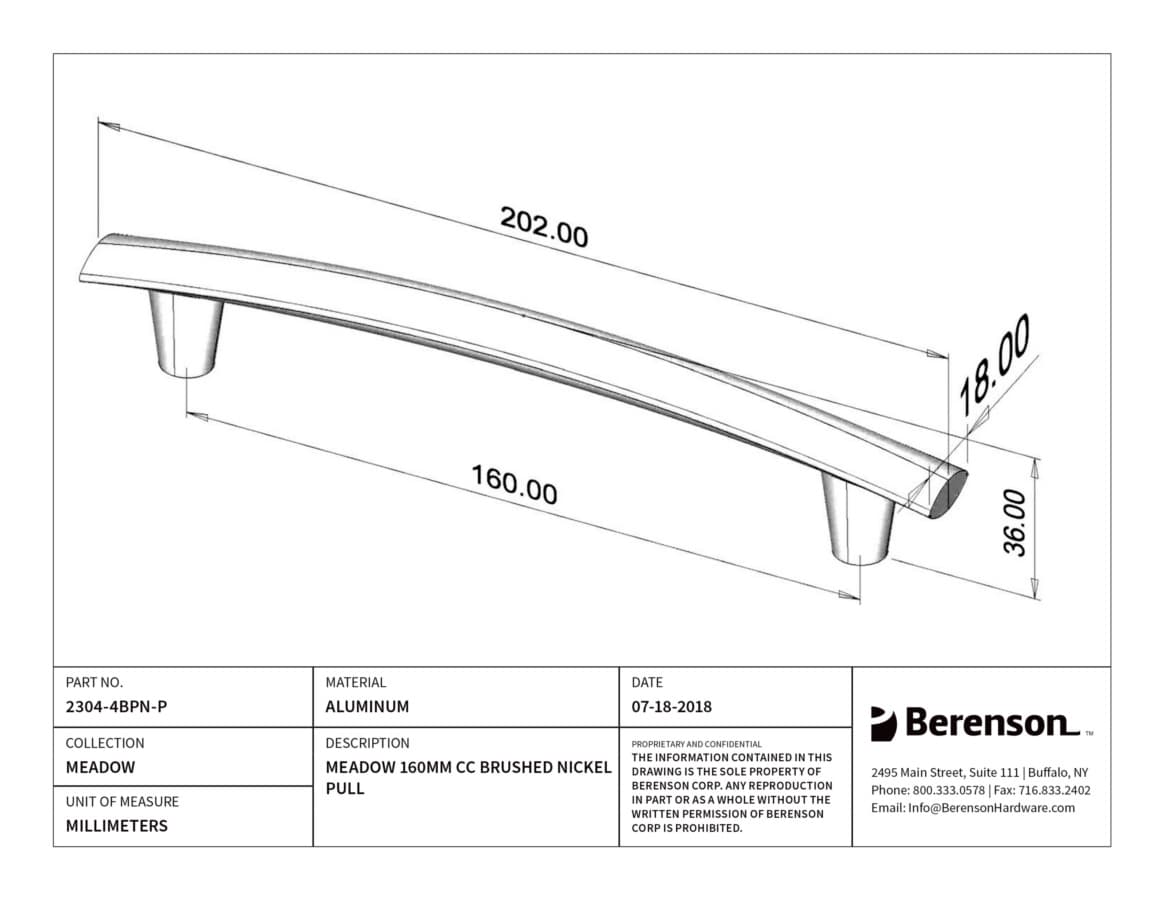 Berenson Meadow 6-5/16" (160 mm) Center to Center Brushed Nickel Pull, 2304-4BPN-P