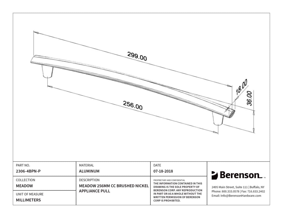 Berenson Meadow 10-1/16" (256 mm) Center to Center Brushed Nickel Pull, 2306-4BPN-P