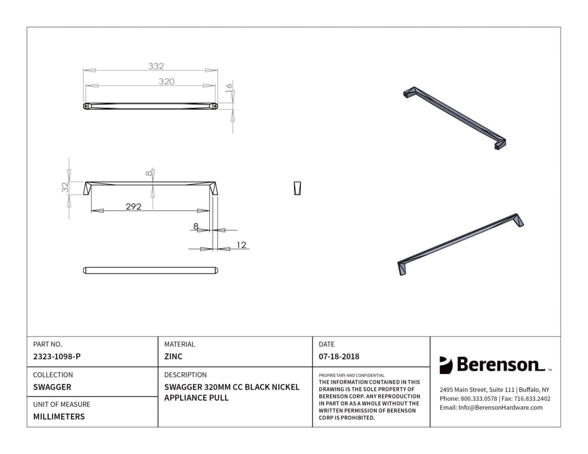 Berenson Swagger 12-5/8" (320 mm) Center to Center Black Nickel Pull, 2323-1098-P