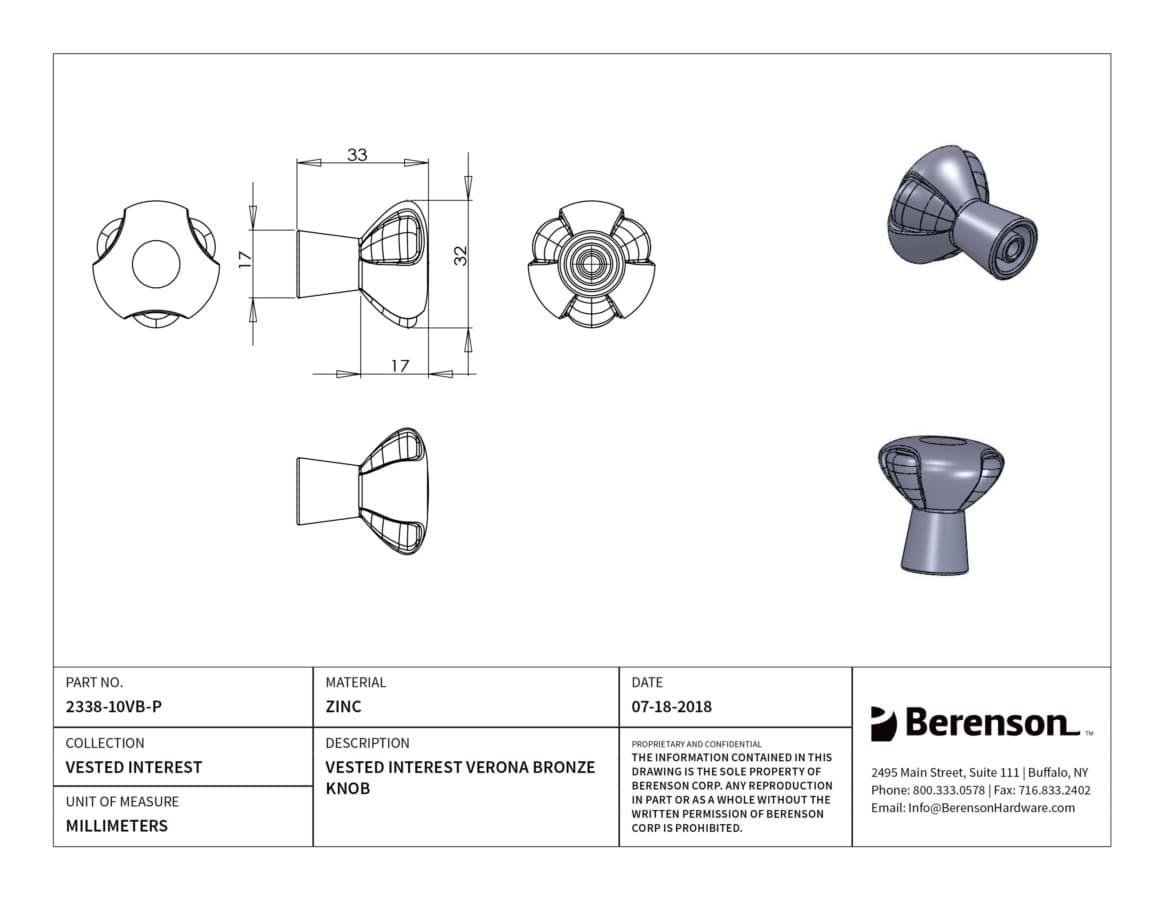 Berenson Vested Interest Verona Bronze 1-1/4" (32 mm) Diameter Knob, 2338-10VB-P