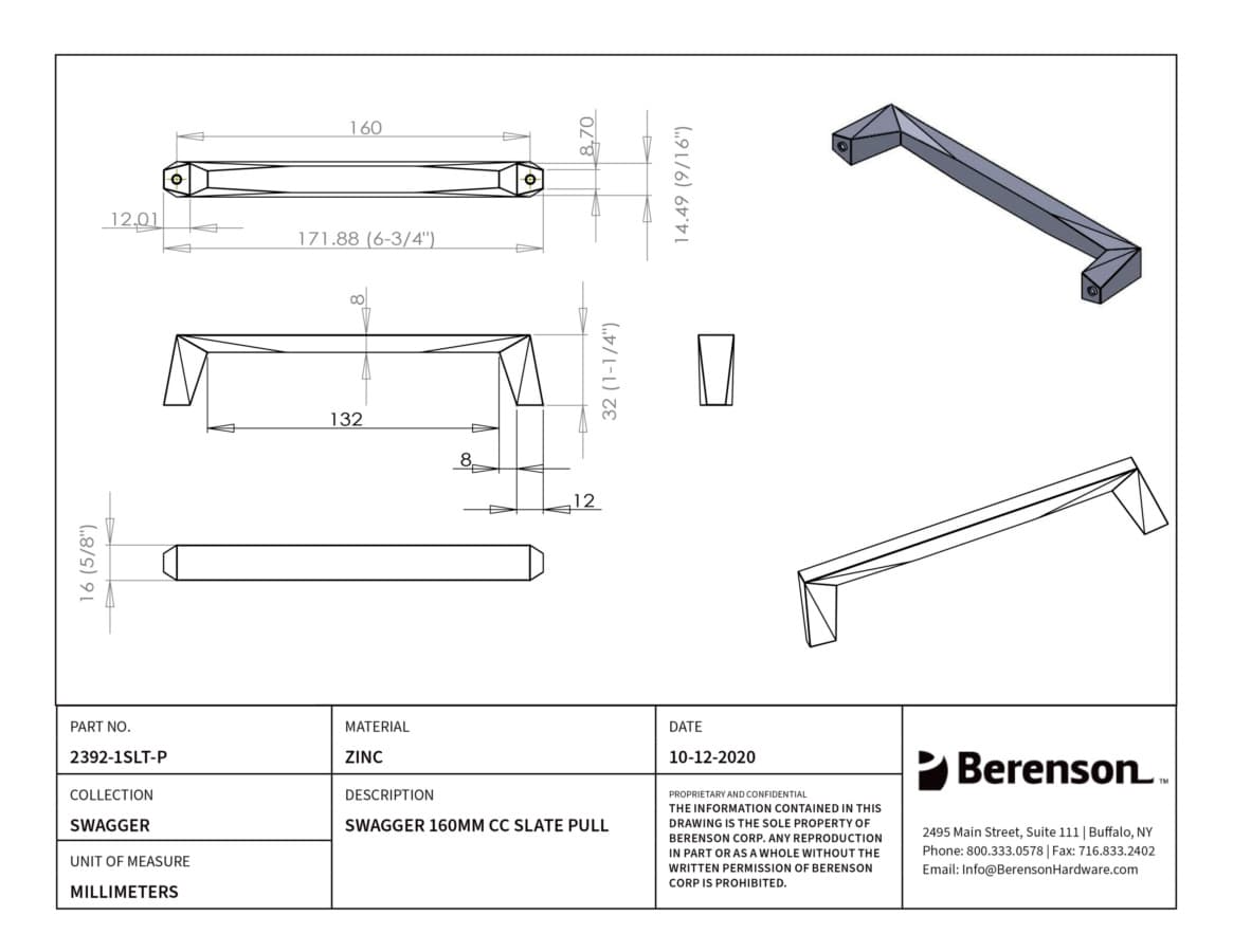 160mm Swagger Decorative Bar Pull, Slate