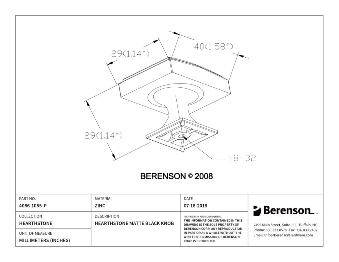 Berenson Hearthstone Matte Black 1-9/16" (40 mm) L x 1-1/8" (29 mm) W Knob, 4086-1055-P