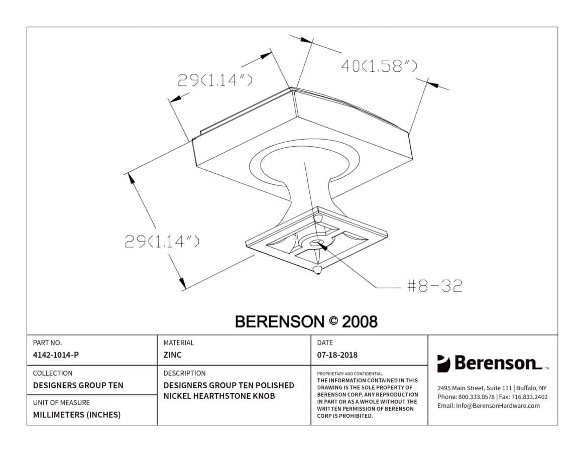 Berenson Designers Group Ten Polished Nickel 1-9/16" (40 mm) L x 1-1/8" (29 mm) W Knob, 4142-1014-P