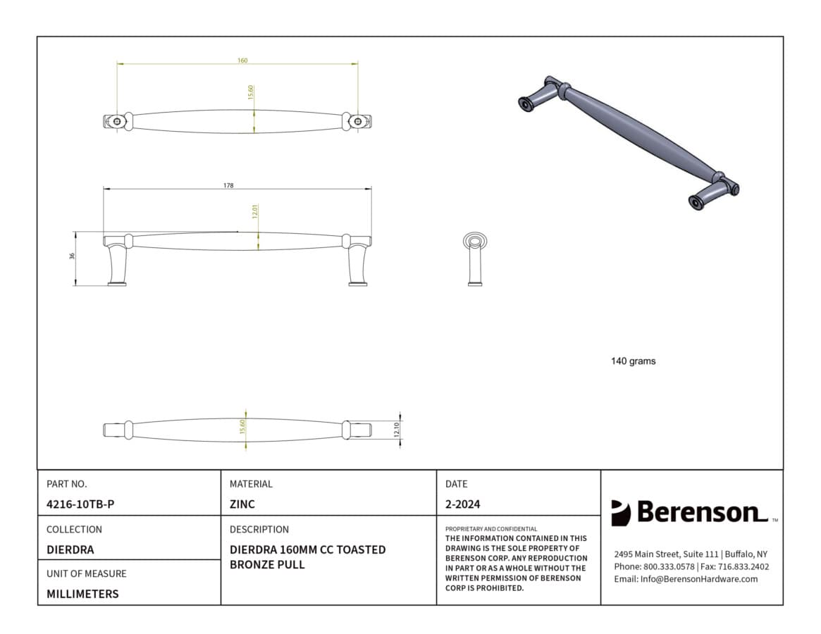 Berenson Dierdra 5-1/16" (128 mm) Center to Center Pull, 4216-10TB-P