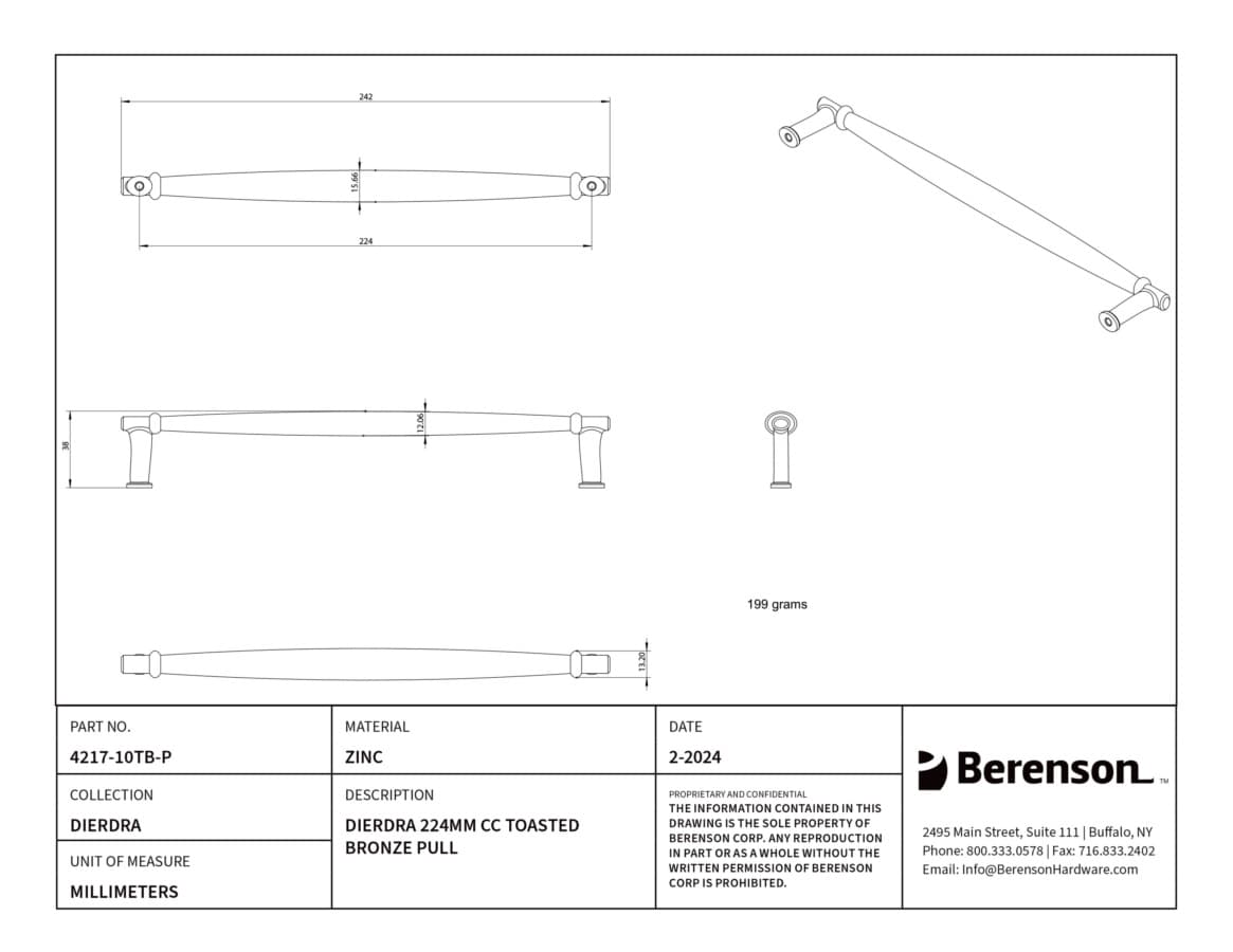 Berenson Dierdra 6-5/16" (160 mm) Center to Center Pull, 4217-10TB-P