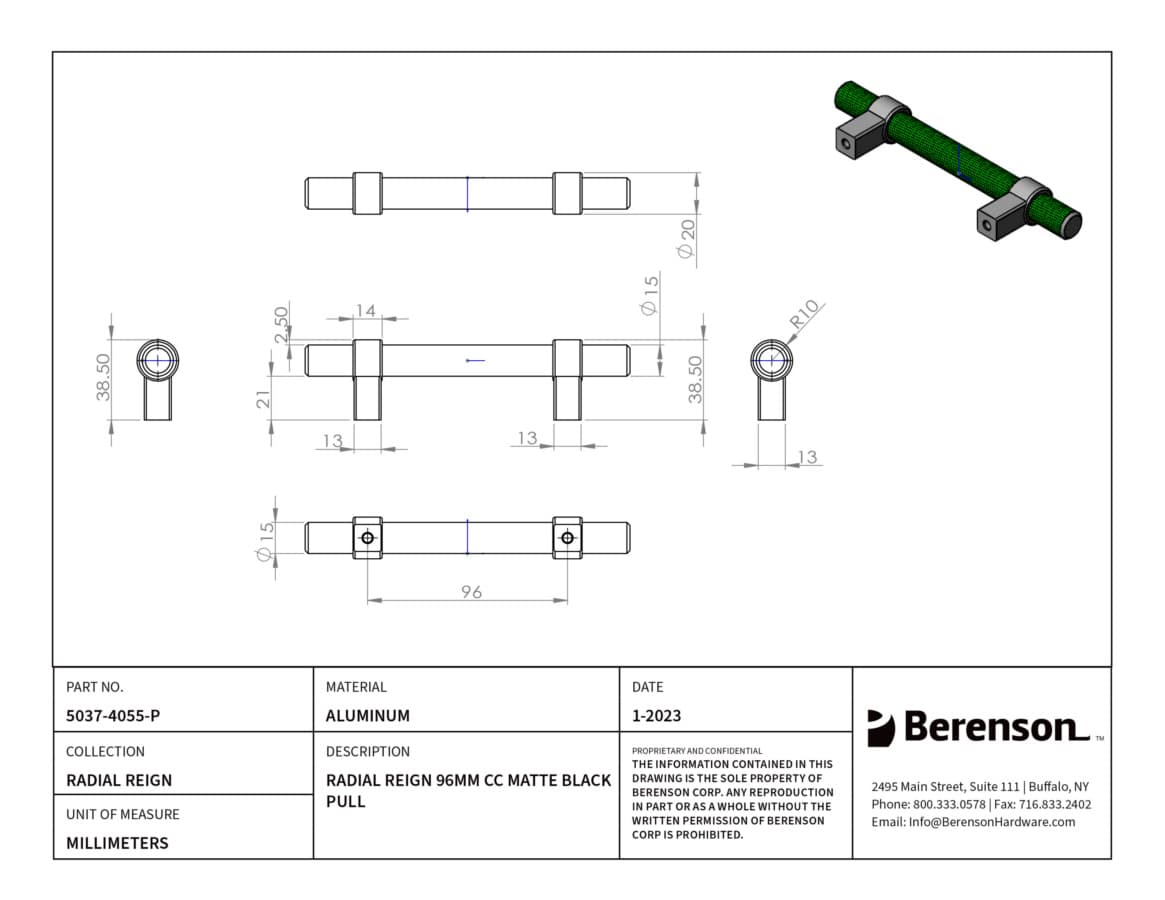 Berenson Radial Reign 3-3/4" (96 mm) Center to Center Matte Black Pull, 5037-4055-P