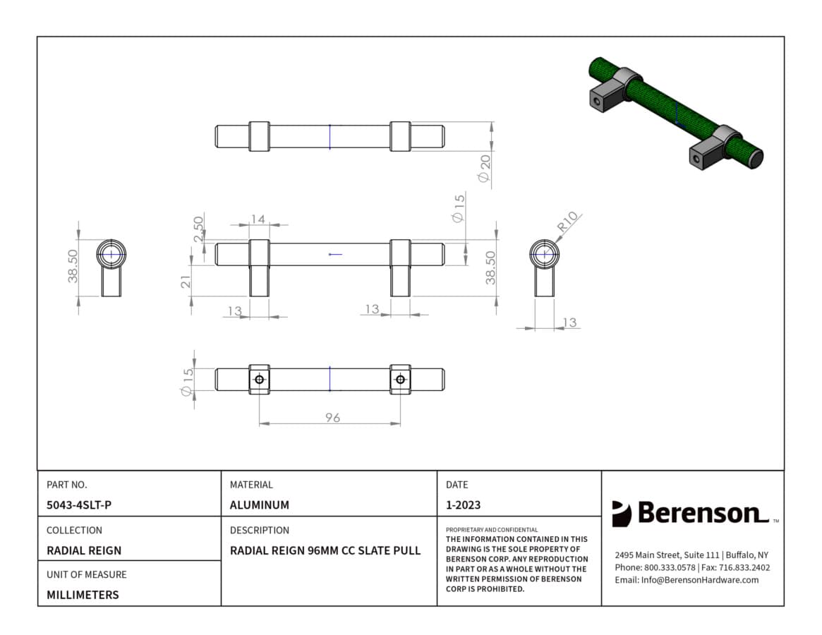 Berenson Radial Reign 3-3/4" (96 mm) Center to Center Slate Pull, 5043-4SLT-P