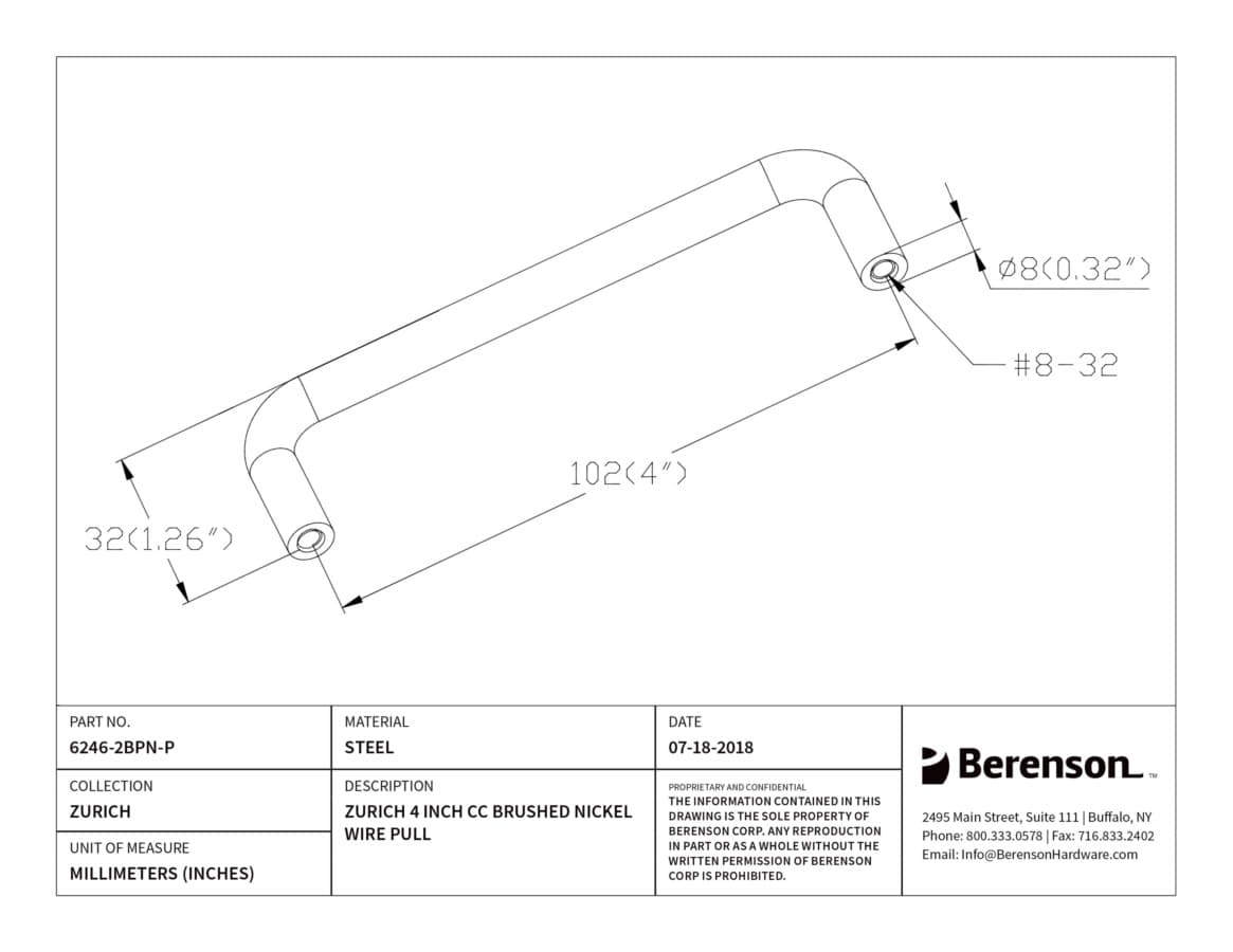 Berenson Advantage 4" (102 mm) Center to Center Brushed Nickel Pull, 6246-2BPN-P