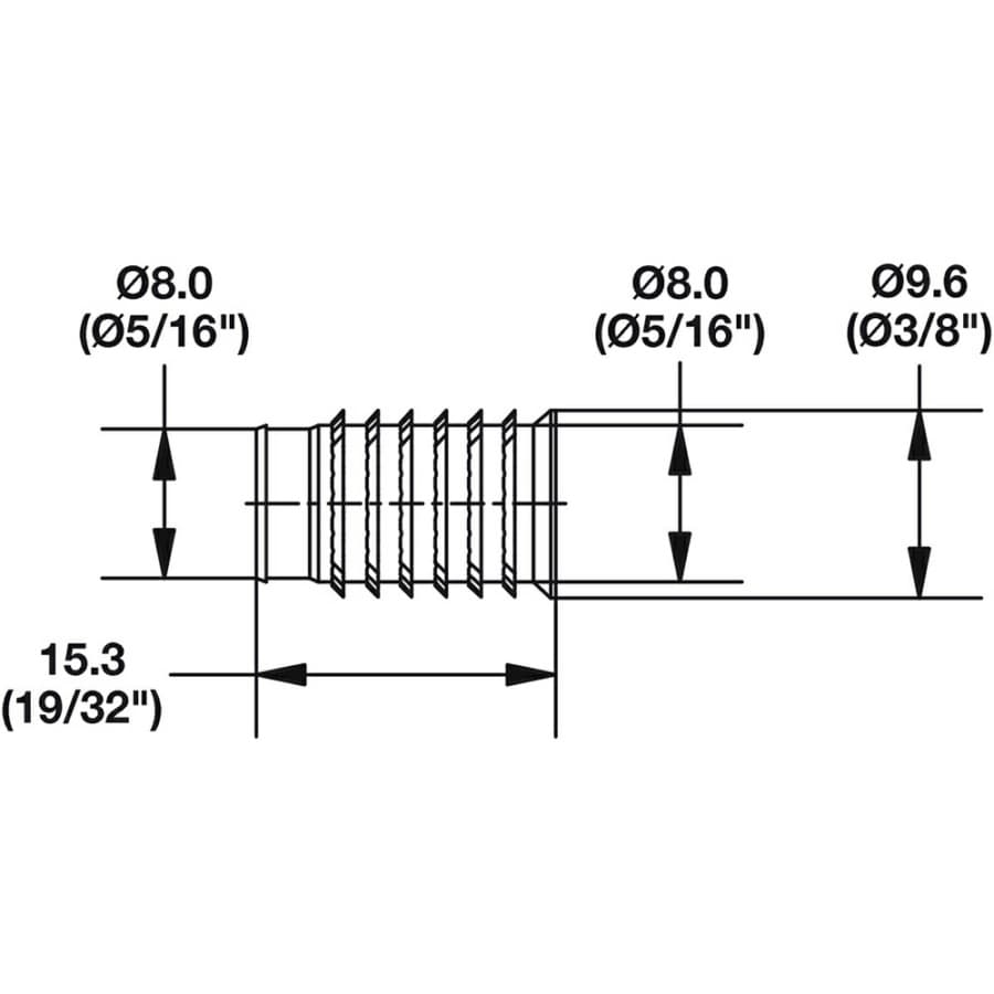 Cabineo 8 M6 x 15.3mm Insert Nut, Brass (500/Box), line drawing