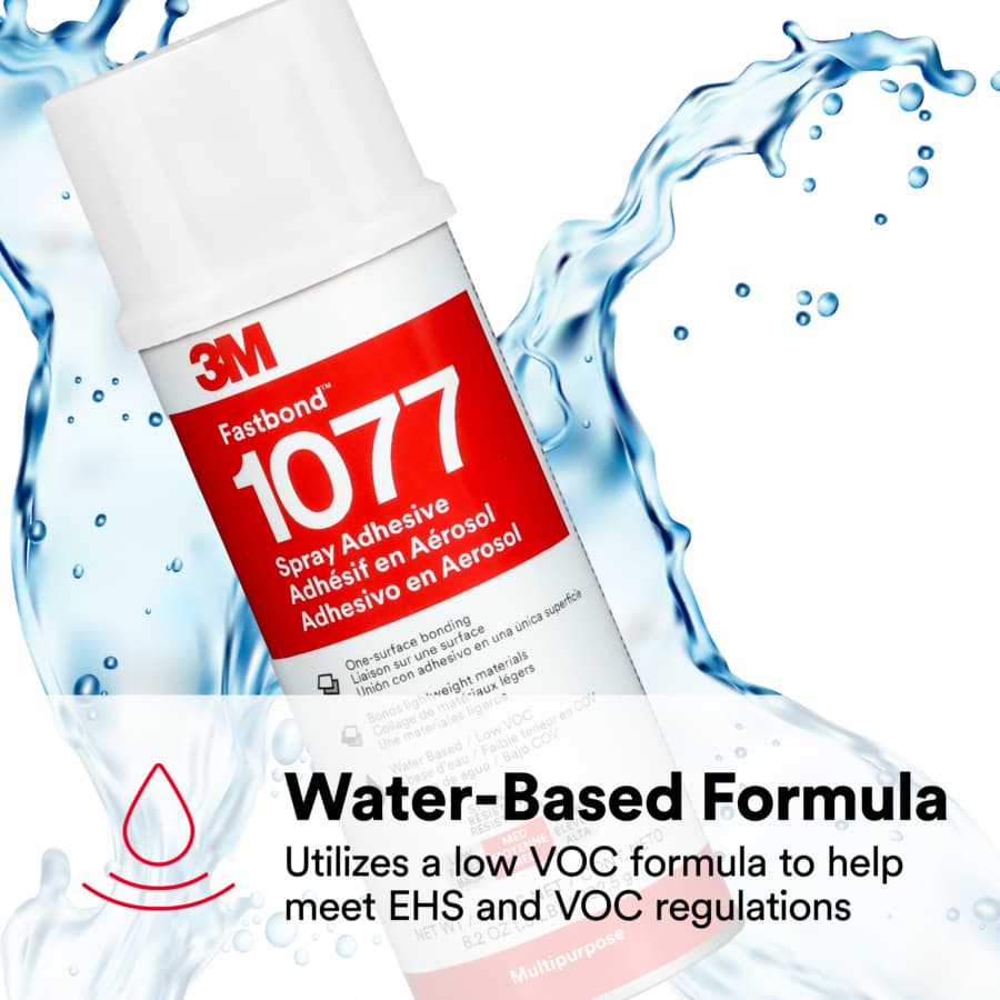 1077 Fastbond™ Multipurpose Adhesive, Water Based, Low VOC, Clear, 8.2 oz Aerosol Canister, detail 7