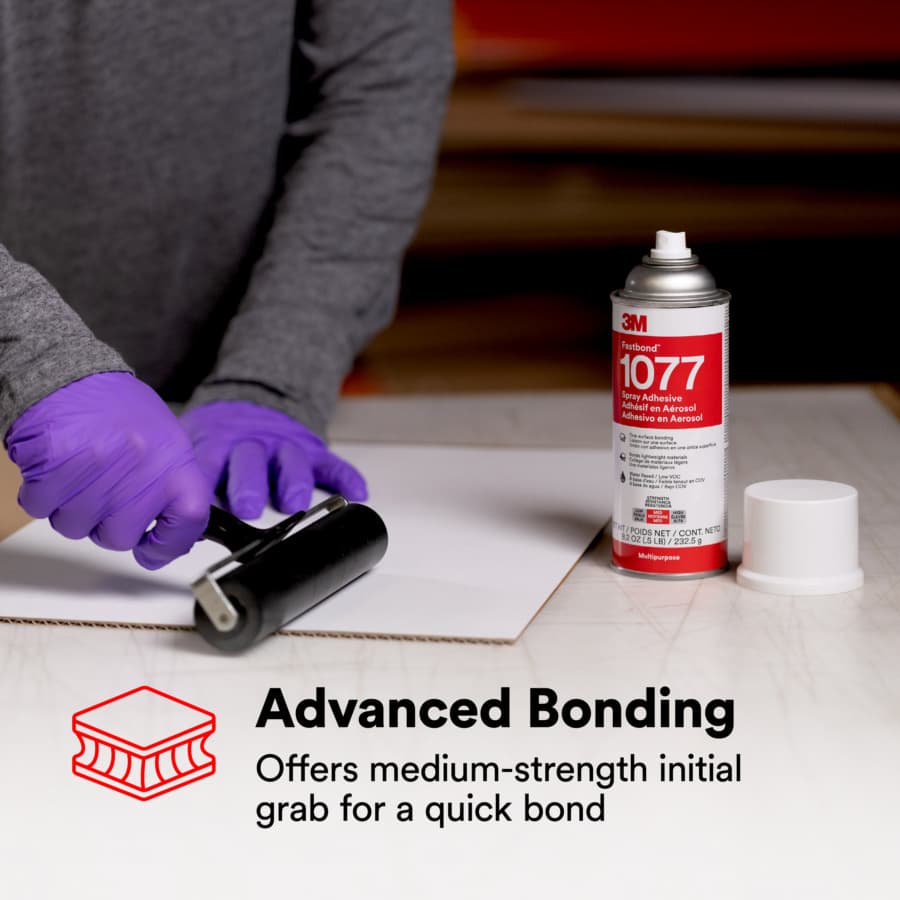 1077 Fastbond™ Multipurpose Adhesive, Water Based, Low VOC, Clear, 8.2 oz Aerosol Canister, detail 6